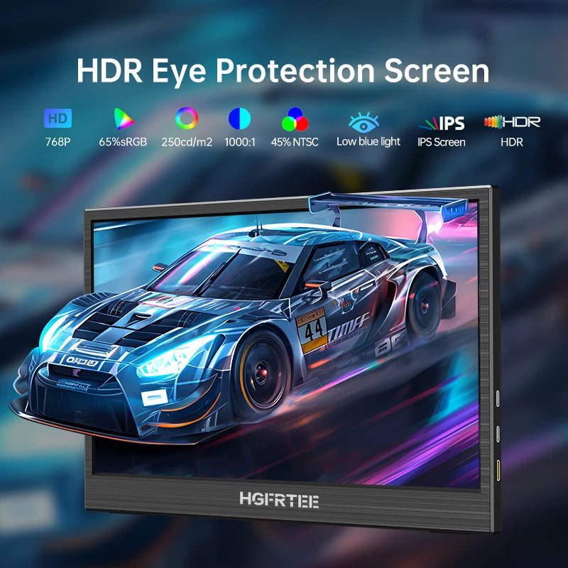 HGFRTEE portable monitor 11.6inch laptop monitor 768 display external monitor suitable for laptop and computer built-in speakers
