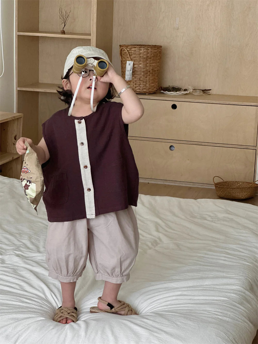 Boys Pants 2025 Summer New Childrens Clothing Korean Fashion Boys Baby Cotton Pure Color Bundle Feet in The Pants Casual Simple