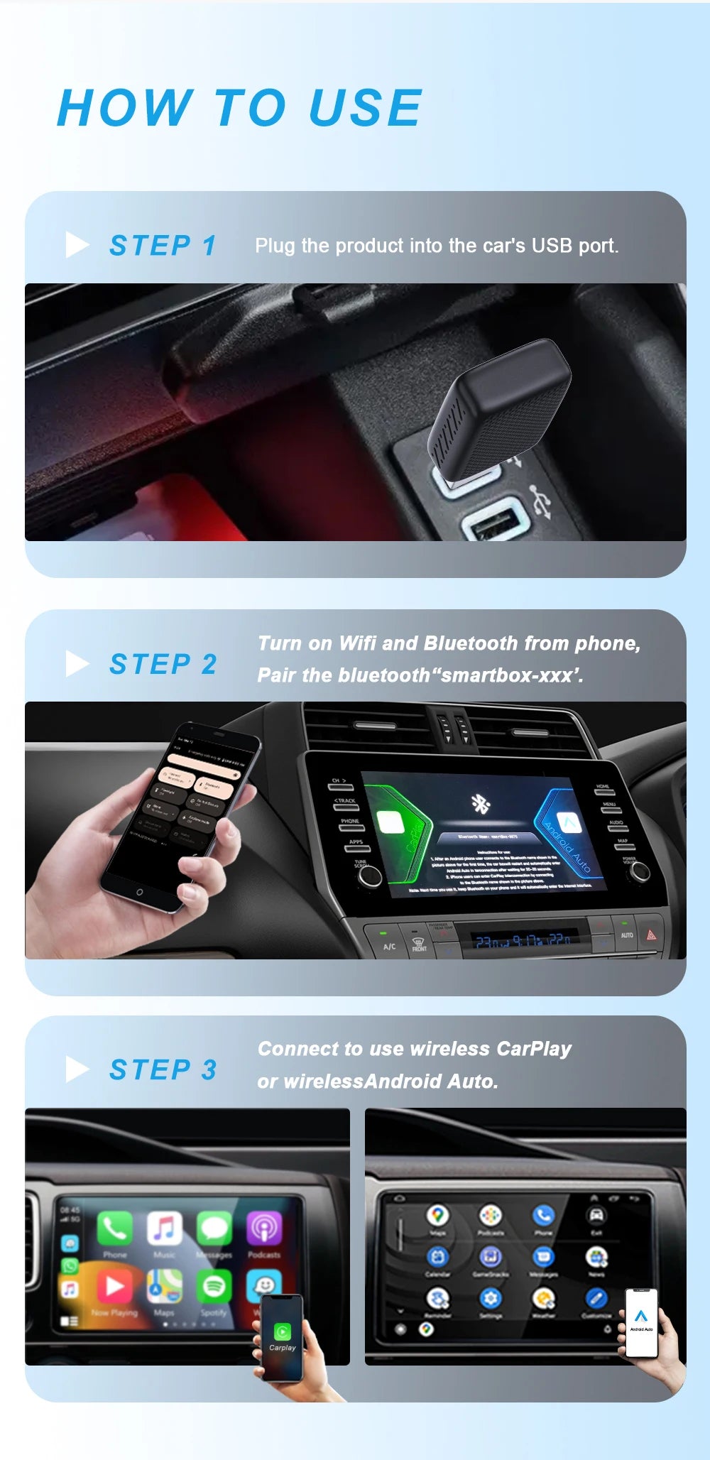 Acodo Mini Wired to Wireless 2 in 1 CarPlay and Android Auto Box  Plug and Play Fashionable and Portable Suitable for 99% car
