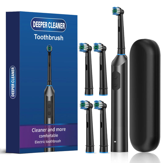 Nwe Rotating Electric Toothbrush, 5 Modes USB Rechargeable Rotary Electric Toothbrush with Timer, Travel Case and 4 Brush Heads