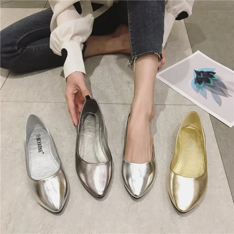 Women's Shoes Bright Surface Soft Leather Comfortable Flat Shoes Pointed Solid Color Shallow Mouth Single Shoe Zapatos Mujer