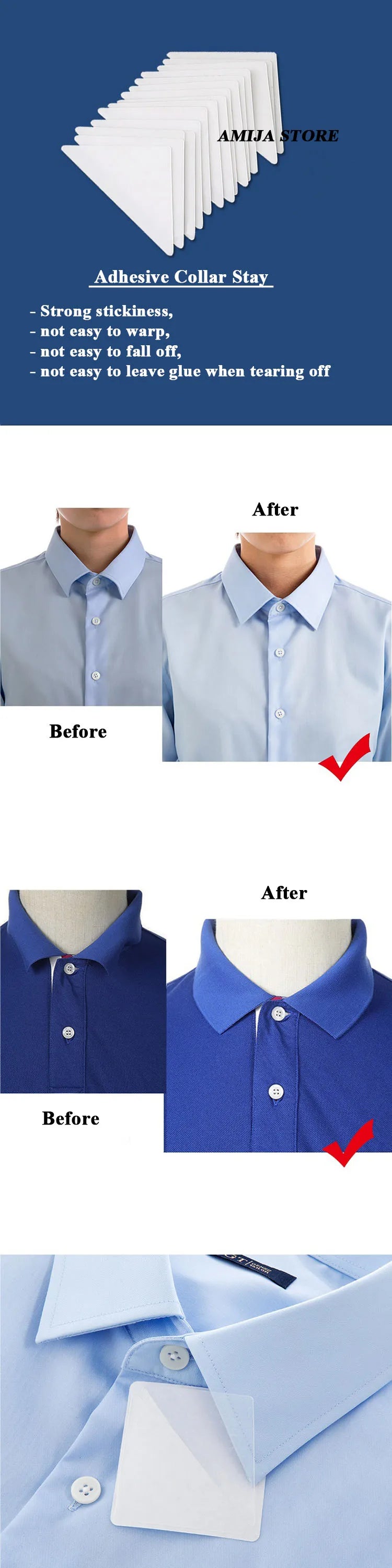 10/20/30 Pcs Collar Stays For Man Collar Sticker Collar Does Not Slant Artifact PVC Adhesive Patches For Clothing Collar Support