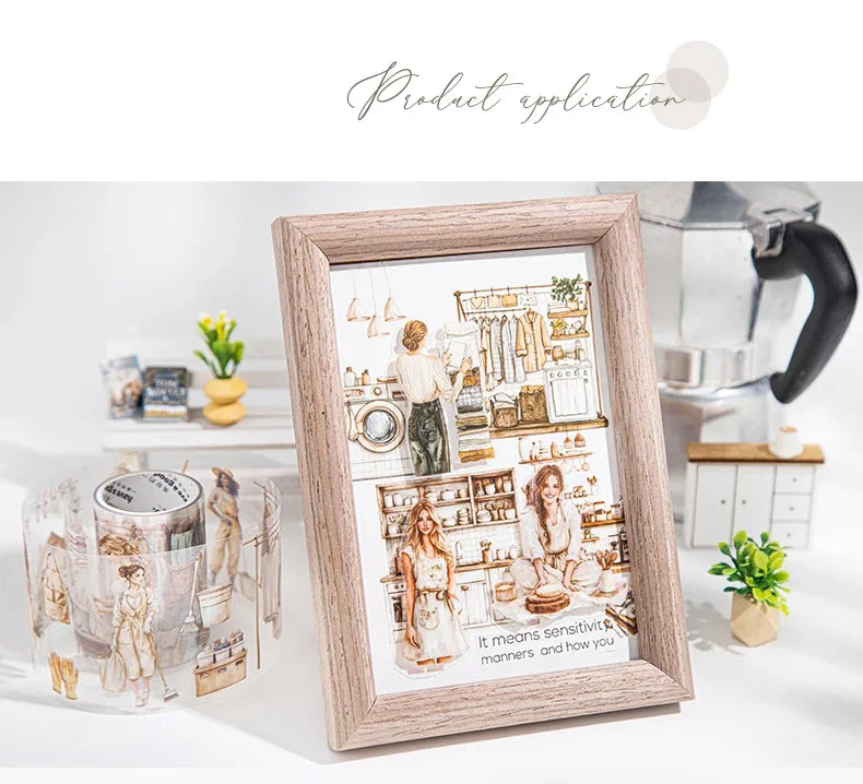 JIANWU 60mm*200cm Weekend Daily Series Vintage Character Life Landscaping Material Collage PET Tape Creative Journal Stationery