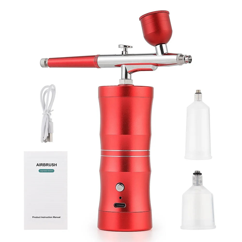Top 0.3mm Pink Mini Air Compressor Kit Air-Brush Paint Spray Gun Airbrush For Nail Art Tattoo Craft Cake Nano Fog Mist Sprayer