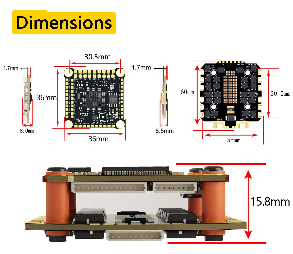 DAKEFPV F722 Flight Control FC 3-12S 100A 120A 4in1 ESC F722 Flight STACK 30x30mm For Remote Control FPV Racing Drone