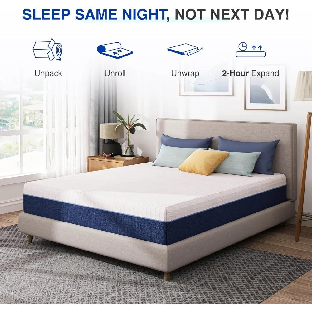 8 Inch Full Gel Cooling Memory Foam Mattress, Pressure Relief, Medium Firm Support，Mattress in a Box, CertiPUR-US Certified