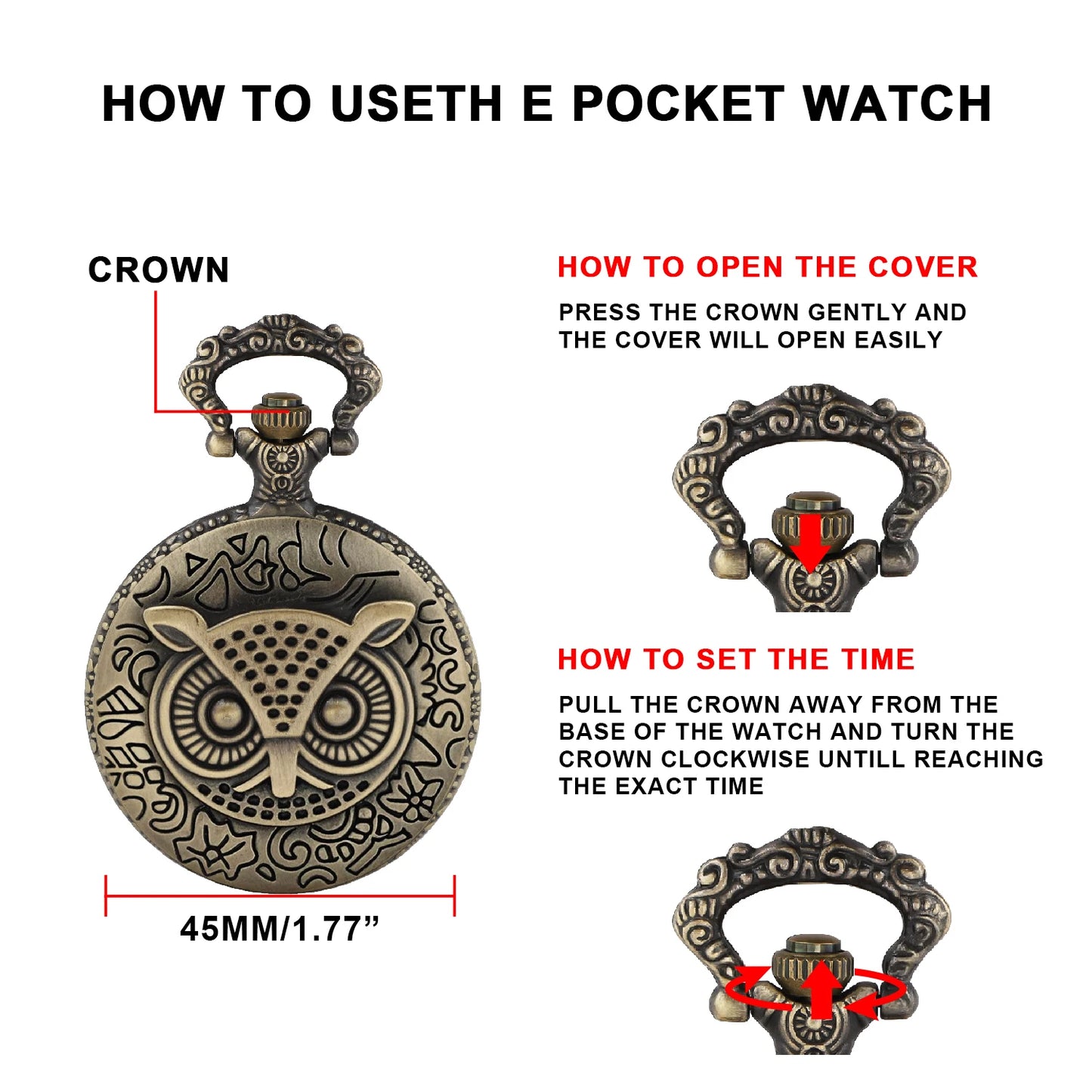 Vintage Owl Bronze Quartz Pocket Watches Analog Pendant Necklace Fob Chain Watch Men Women Children Jewelry Accessories Gifts