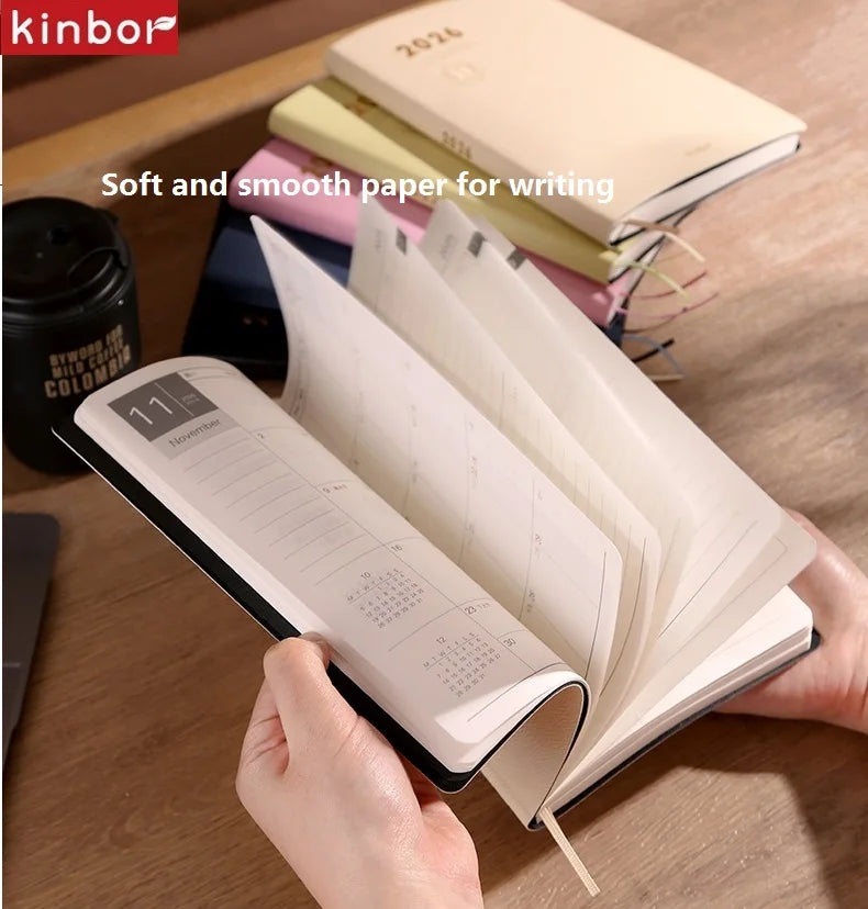 Kinbor 2026 A5 Efficient Planner Notebook,2 Days per Page with Habit Tracker,To-Do Lists&Time Management for Workplace, College