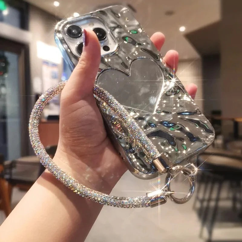 Luxury Full Diamond Phone Lanyard Universal Metal Clip Short Chain Handheld Wrist Flash Accessory for Mobile Phones
