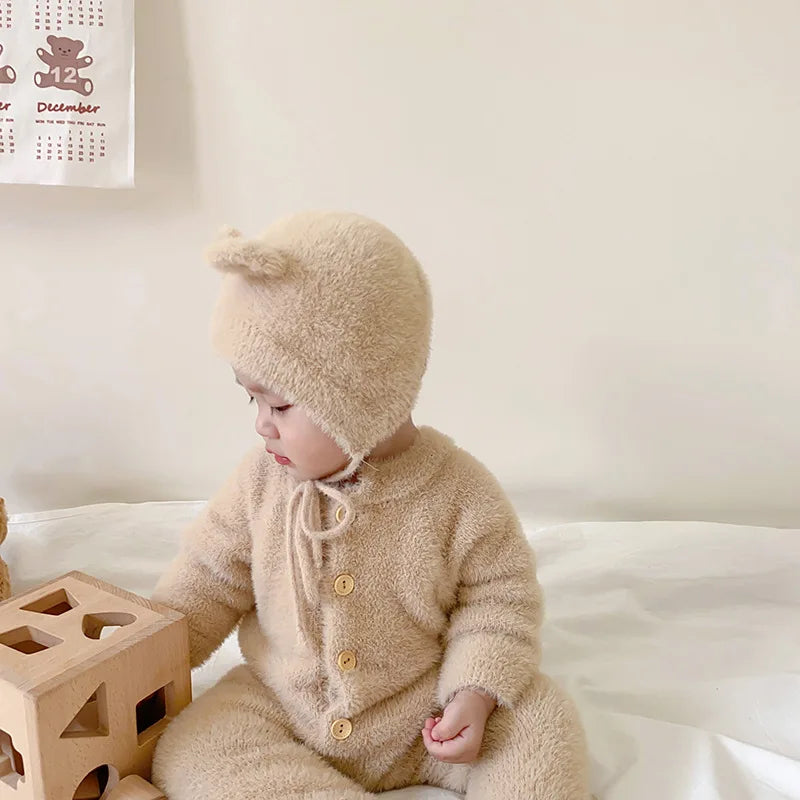 0-3T Newborn Kid Baby Boys Girls Winter Clothes Warm Baby Romper with Hat Cute Sweet Jumpsuit Cute Sweet Lovely Baby Outfit