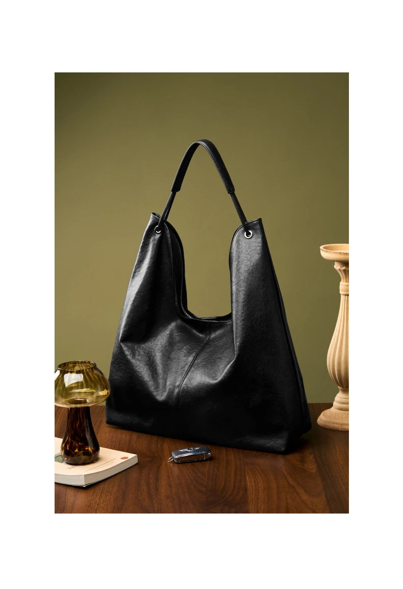 Toptrends Cowhide Genuine Leather Large Underarm Shoulder Bags For Women 2025 Luxury Designer Hobo Tote Bucket Ladies Handbags