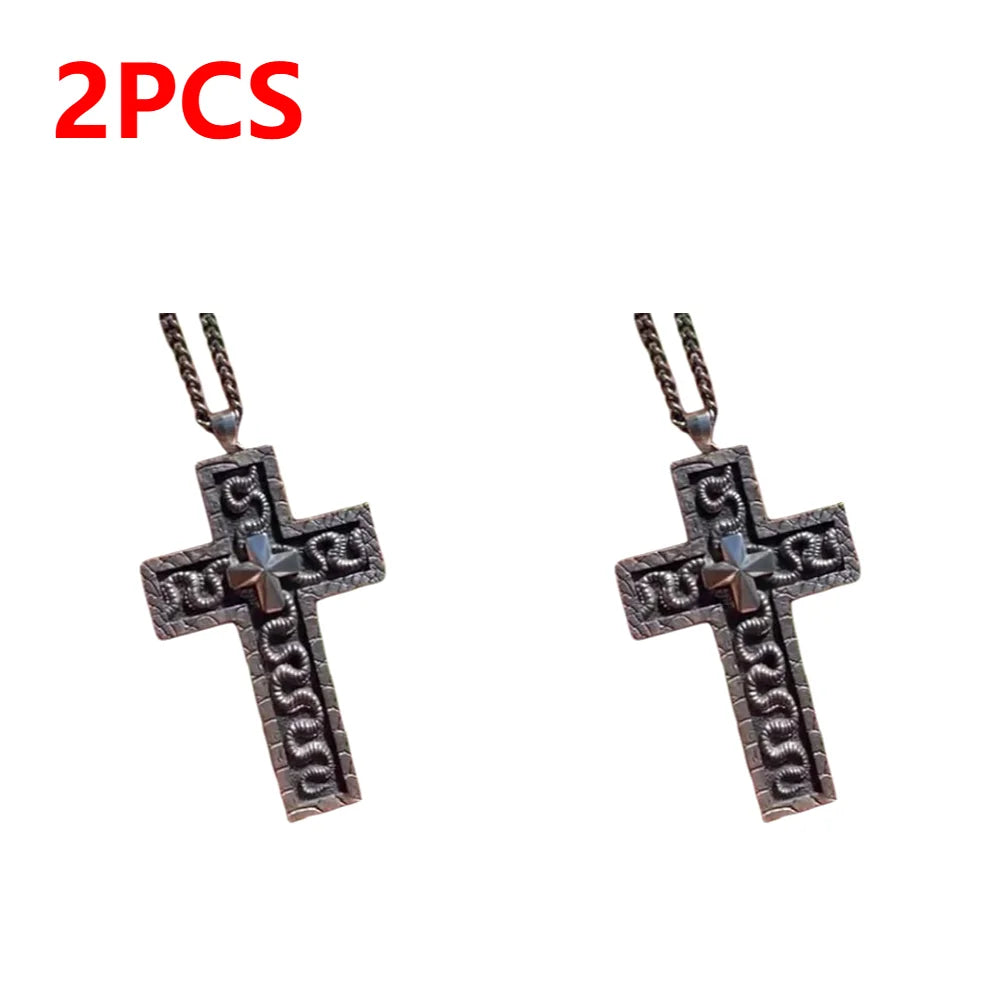 1/2/3PCS 3D Metal Charm Cross Shaped Necklace Pendant Vintage Squid Cross Necklace with Secret Compartment Fashion Jewelry Gifts