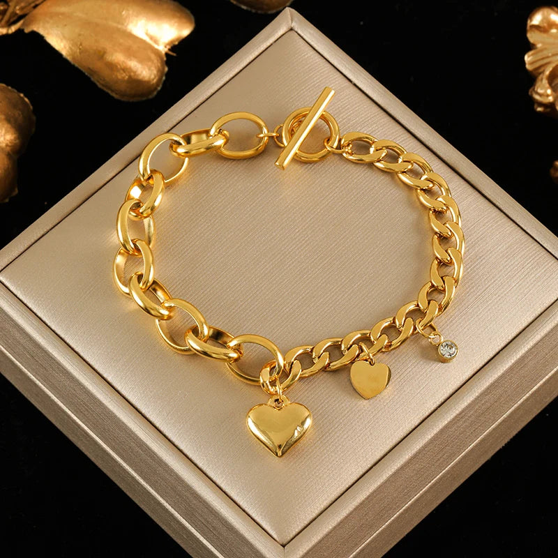 EILIECK 316L Stainless Steel Metal Texture Oval Chain Bracelet Bangle For Women 18K PVD Plated Wrist Chain Waterproof Jewelry