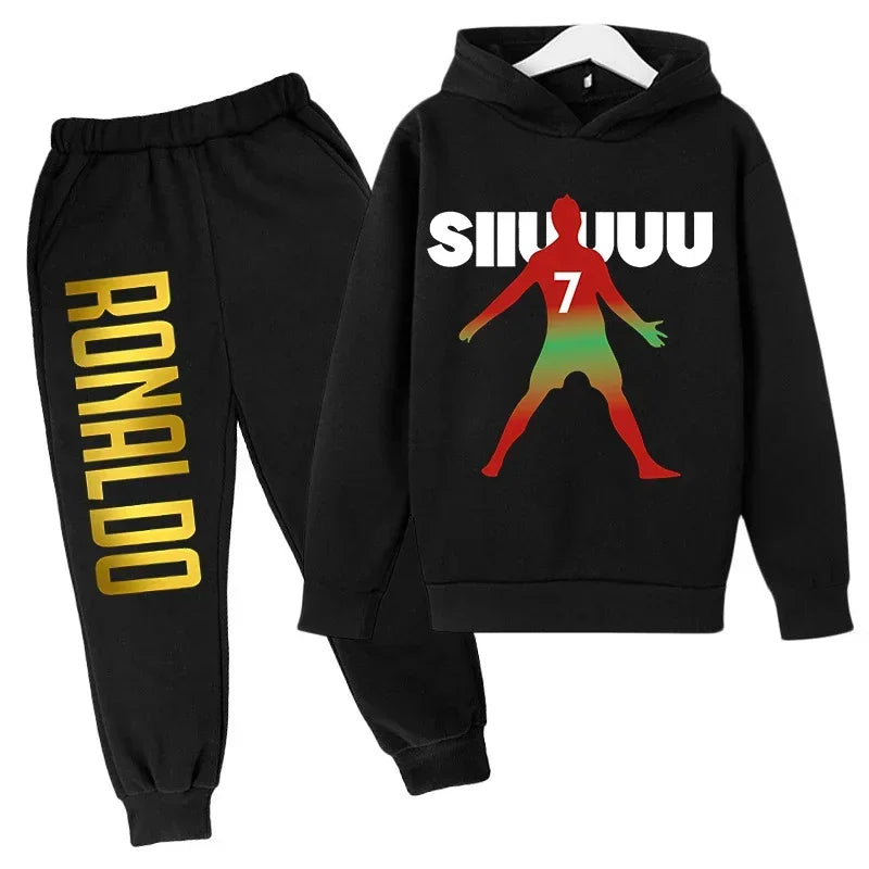 Children's Clothing Children's Sports Suit Spring and Autumn Fleece Hoodie Pants 2-piece Set Ronaldo Printed Kids Clothes Girls