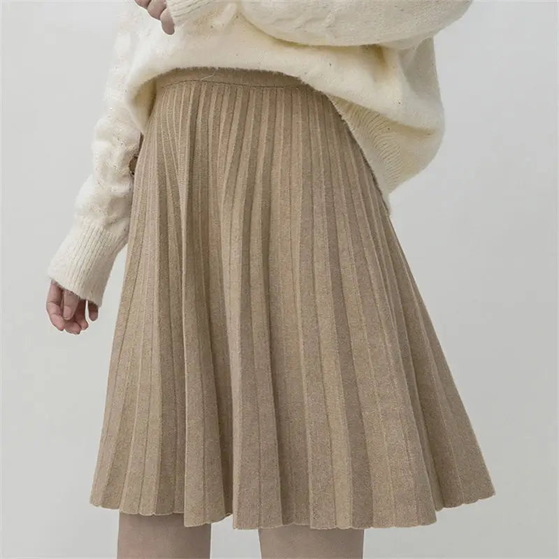 Clothes for Women Autumn Winter Korean Fashion Sexy Sweet Chic Pleated Skirts Elegant High Waist Solid Slim A-line Knitted Skirt