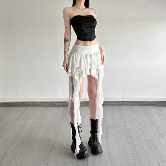 Casual High Waist Women's Tiered Skorts Layered Asymmetrical Hem Mini Skirt Ruffled Flowy Goth Skirt Summer Wear