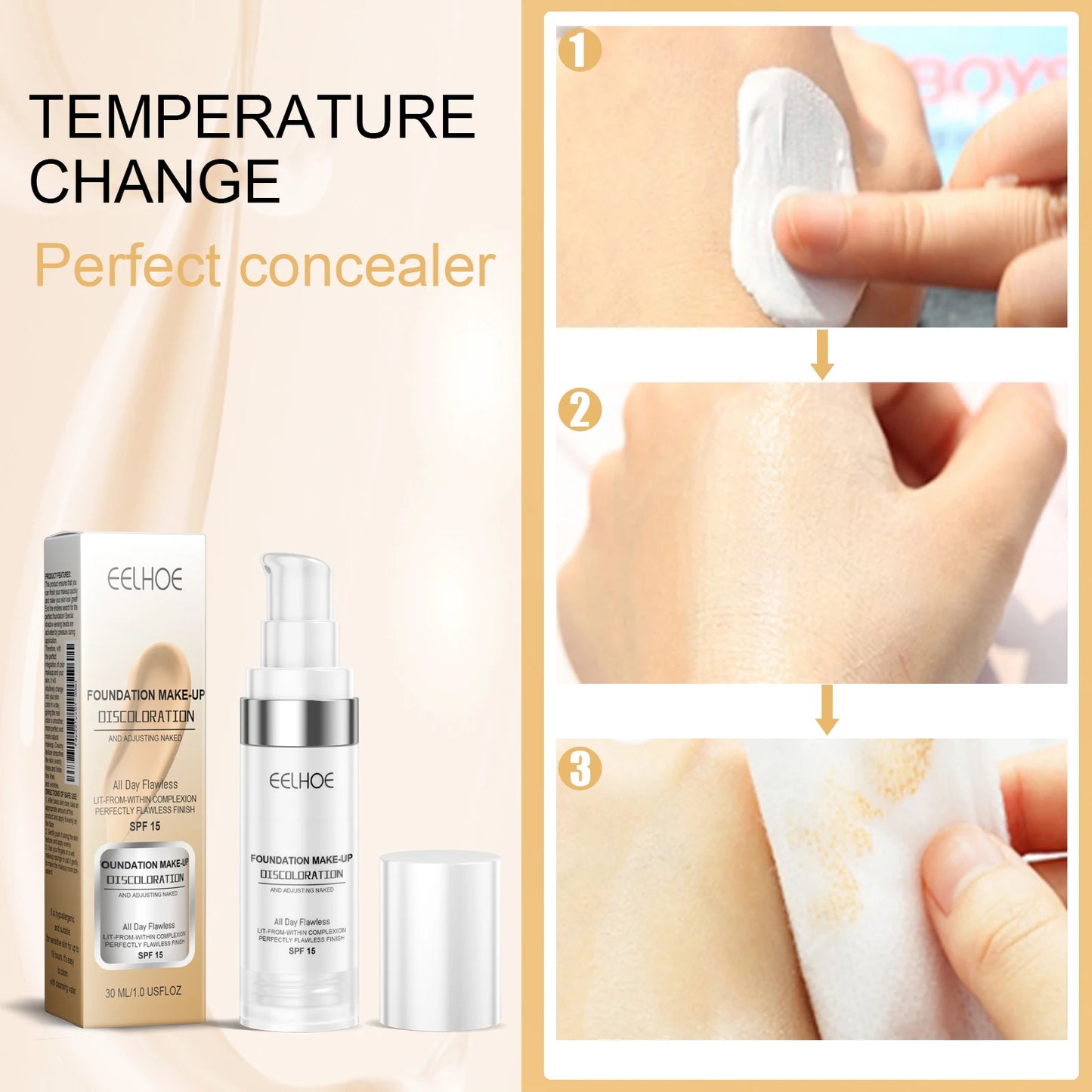 Color Changing Foundation Serum for Natural Glow Lightweight Full Coverage Long Moisturizing Finish 30ml Sensitive Skin Friendly