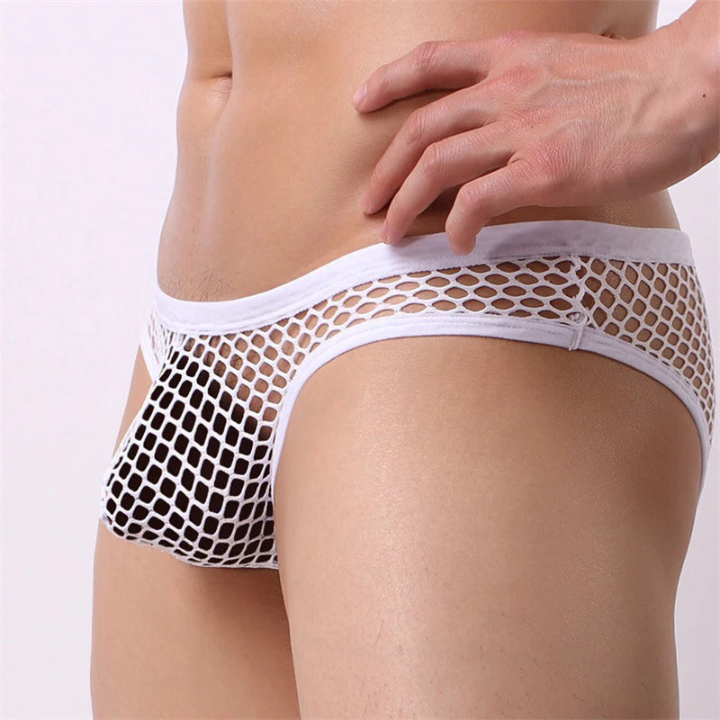Sexy Mesh Men Underwear Jockstrap Men Briefs Breathable Fishnet Big Pouch Panties Hollow Brief Cueca hombre Male Underpants