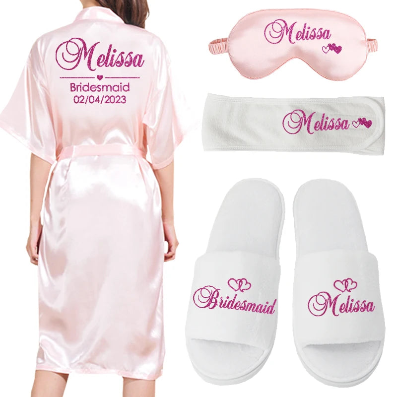 Customized Logo Bride Robe Wedding Bridesmaid Gift for Bridal Party Emulation Silk Soft Dress Home Bathrobe For Birthday Kimono