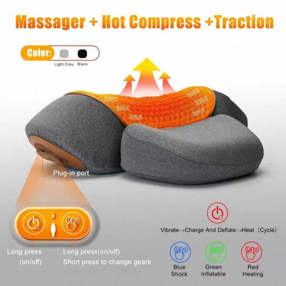 Electric Neck Massager Neck Pillow, Hot Compress, Neck Stretching, Heating Vibration, Shoulder Massage Pillow, Back Traction