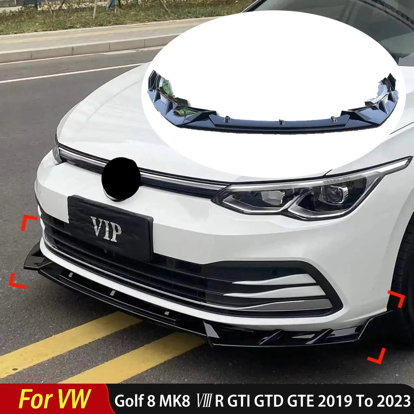 For Volkswagen VW Golf 8 MK8 Ⅷ R GTI GTD GTE 2019 To 2023 Front Bumper Lip Splitter Spoiler Diffuser Body Kit Auto Accessories