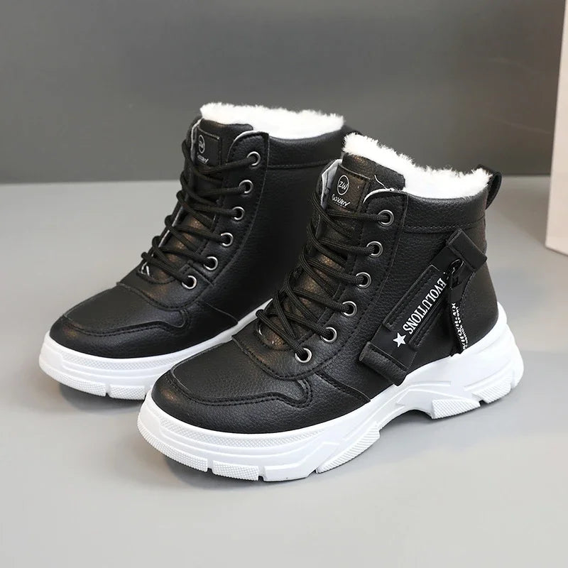 Designer Sneakers for Women Casual High Top Shoes Womens 2024 Winter Plush Lined Warm Shoes Thick Lace-up Sports Shoes Size 43