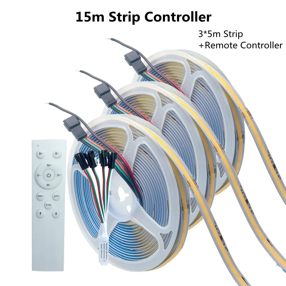 WS2811 COB Running Water Flowing LED Strip Light Horse Race Chasing Tape Wireless Remote Controller DC24V Power 20M 10M Full Set