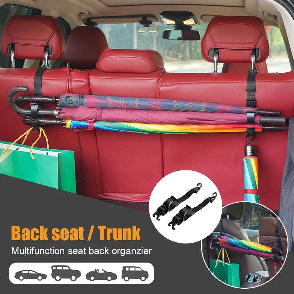 2pcs Multi-Function Car Back Seat Hook Rear Seat Headrest Hanging Hook Umbrella Holder Seat Back Storage Interior Organizer