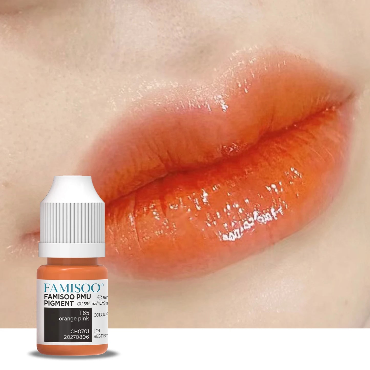 FAMISOO 5ML Lip Tattoo Inks Microblading Organic Permanent Makeup Lips Pigment Tattoo Pink Eyebrow Eyeliner PMU Pigment 0.17 OZ