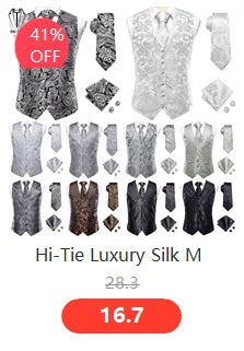 Hi-Tie Pure Black Silk Mens Shirts Plain Smooth Long Sleeve Formal Dress Blouse for Male Wedding Business Events Oversized Gift