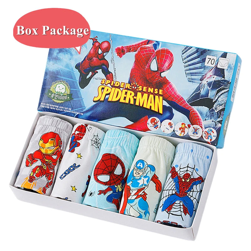 Exquisite Boxed 5-Piece Boys Cotton Underwear Comfortable and Breathable Briefs Boys Spider-Man Print Children Triangle Panties