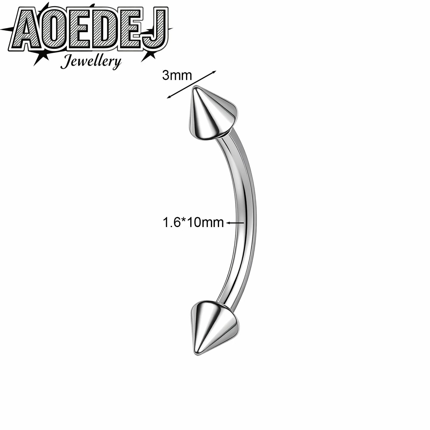 AOEDEJ 14/16/18G 1-10pcs/lot Stainless Steel Eyebrow Piercings Spike Eyebrow Rings Curved Barbell Bridge Piercing Jewelry 6-14MM