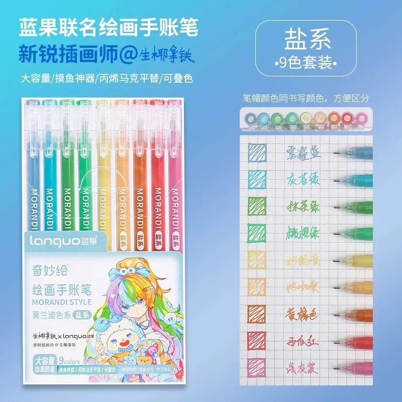 Languo 198/6 PCS Morandi Gel Pen Student Diary Scrapbook Painting DIY Gel Pen Set Coloring Book Drawing Pen School Supplies
