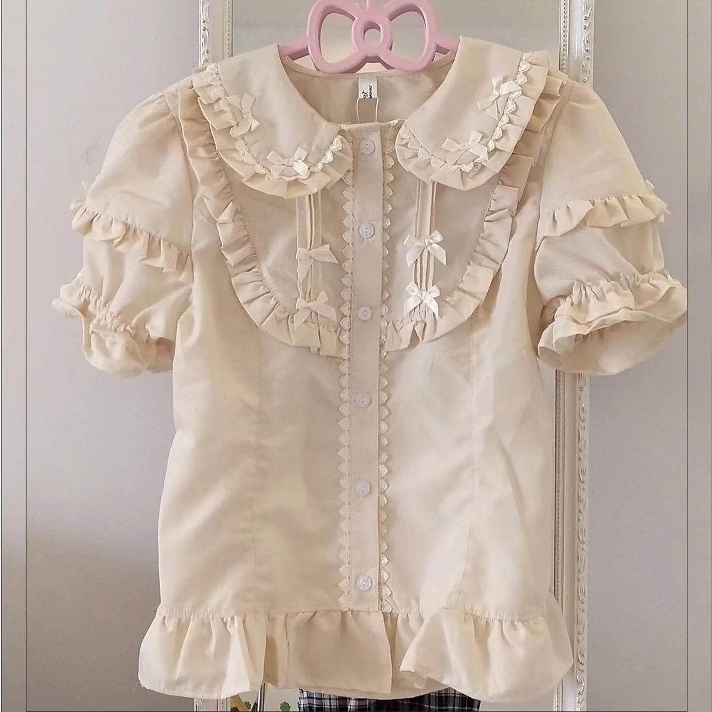 Spring Blouse Women Japanese Kawaii Cute Lace Patchwork Peter Pan Collar Shirt Vintage Sweet Embroidery Top Blusas