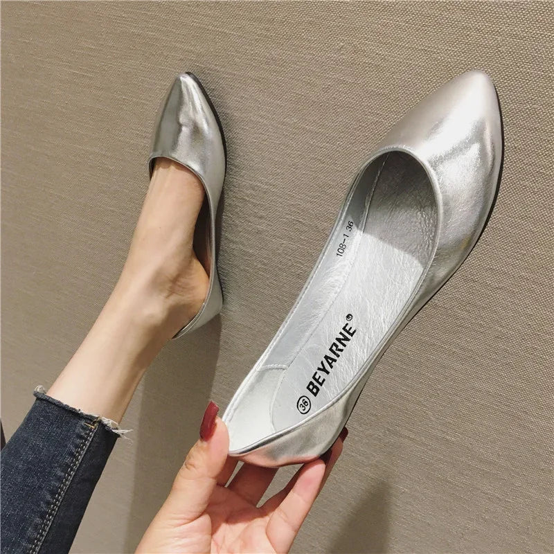 Women's Shoes Bright Surface Soft Leather Comfortable Flat Shoes Pointed Solid Color Shallow Mouth Single Shoe Zapatos Mujer