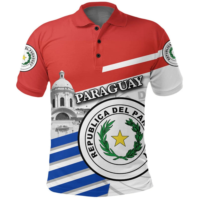 Paraguay Flag Map 3D Print Polo Shirts Daily Casual Sports Jersey POLO Shirt Female Clothing Oversized Short Sleeve Tees Tops