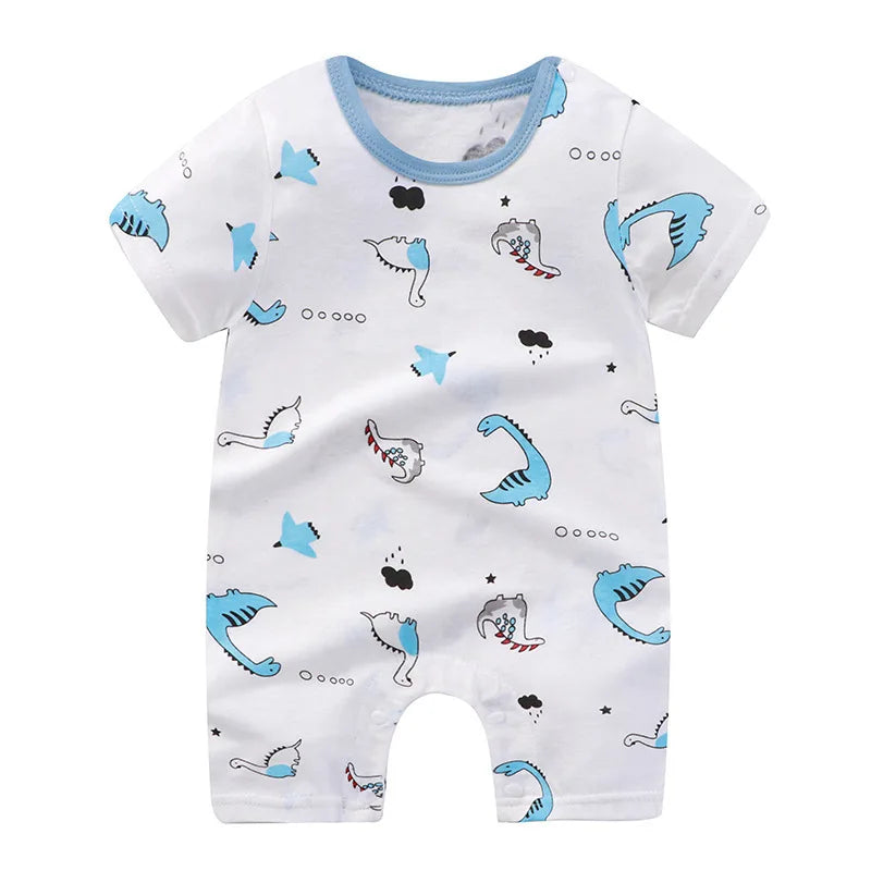 Breathable Cotton Baby Cartoon Jumpsuits, Short Sleeve Bodysuit for Newborn Infant Boys Girls Rompers of Crawling Clothes