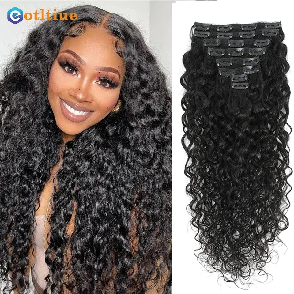 Water Wave Clip In Human Hair Extensions 8PC/Set 120g Wholesale Remy Virgin Curly Wavy Clip On Hair For Women Natural Hair Clips