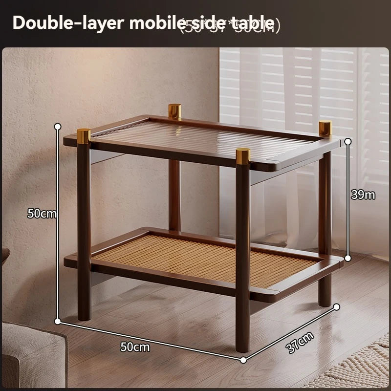 Sofa side table, movable coffee table, small cart, living room small table, bedside side cabinet with wheel storage rack