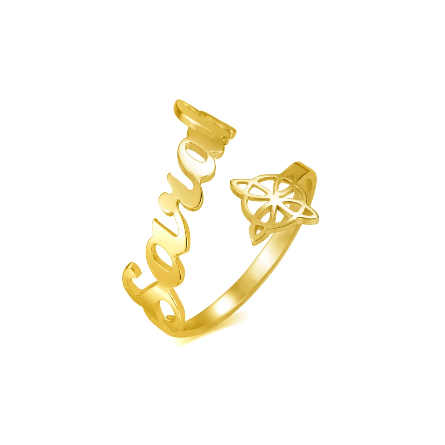 Teamer Witch Knot Custom Name Open Adjustable Ring Stainless Steel Irish Celtics Knot Ring Personalized Nameplate Jewelry