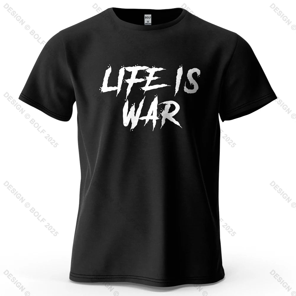 Men's Life Is War Graphic Short Sleeve T-Shirt 100% Cotton Breathable Printed Tops Tee for Women Summer Casual Sportswear