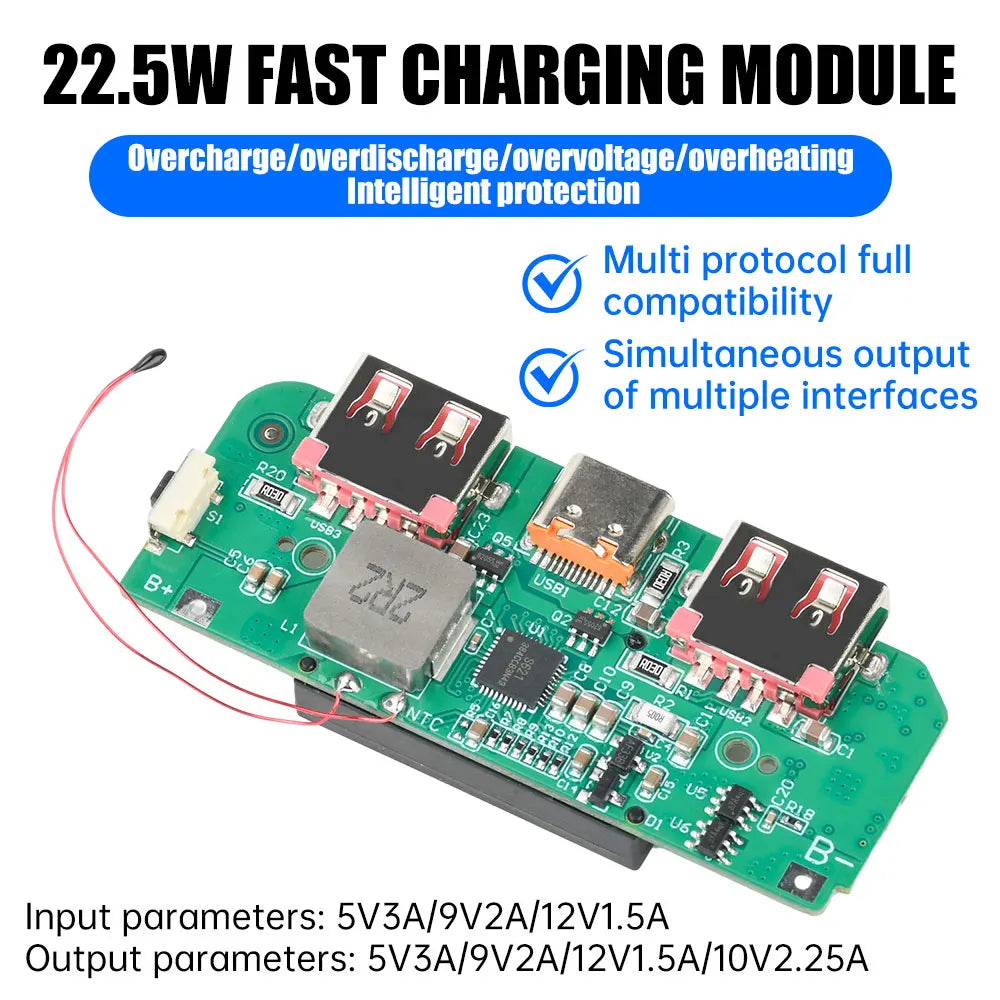 22.5W Fast Charging Module Power Bank DIY Kit TFT Color Screen LCD Display 3.7V Ternary Lithium Battery Supports PD/QC/SCP/VOOC