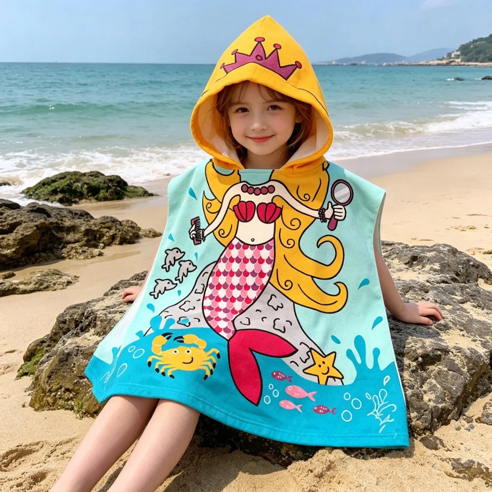 Children Bathing Stuff Kids Hooded Cape Towel Boy Cartoon Bathrobe Baby Swimming Towel Girls Unicorn Beach Towel Wrap Blanket