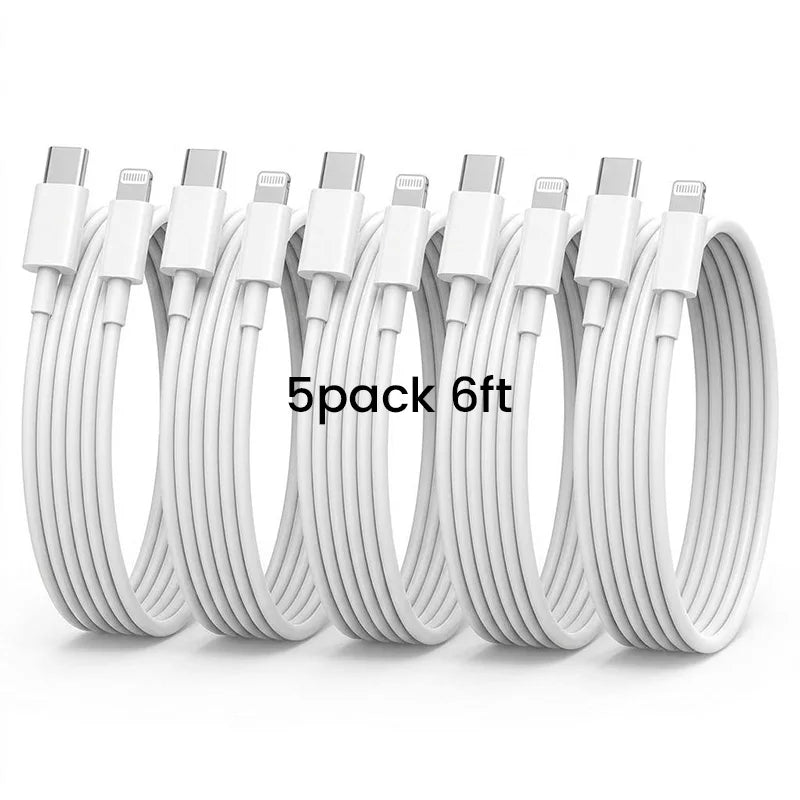 5 Pack 6ft USB C to 8-Pin PD Fast Charging Cable for iPhone 14 13 12 11 Pro Max SE for iPad Air Mini for iOS Phone Data Sync