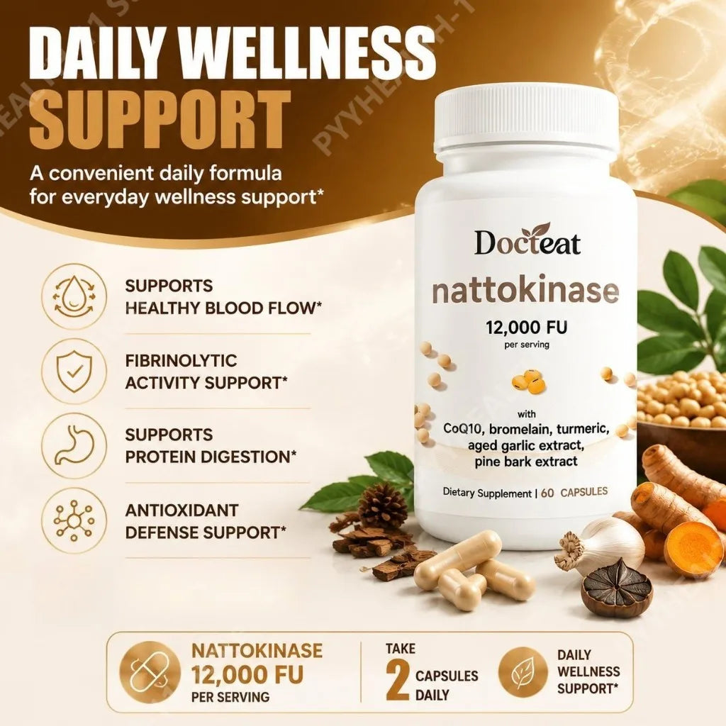Docteat Nattokinase 12000 FU with CoQ10 Bromelain Turmeric Supports Healthy Blood Flow and Antioxidant Defense 60 Capsules