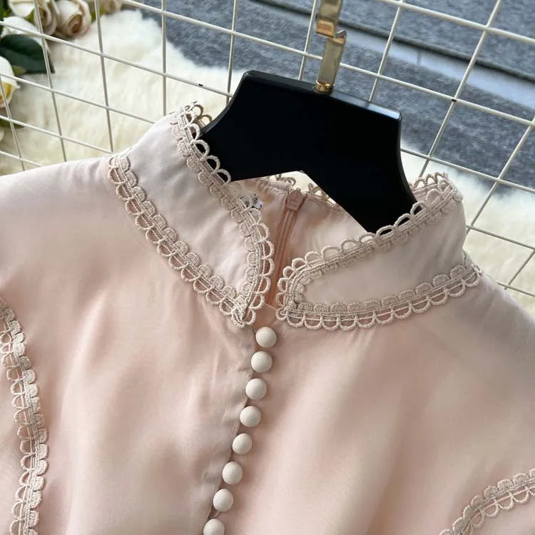 Luxury Vintage Women's Lace patchwork dress 2025 Spring Beach Long puff sleeve mini dresses White Black Lady vestidos 4D145