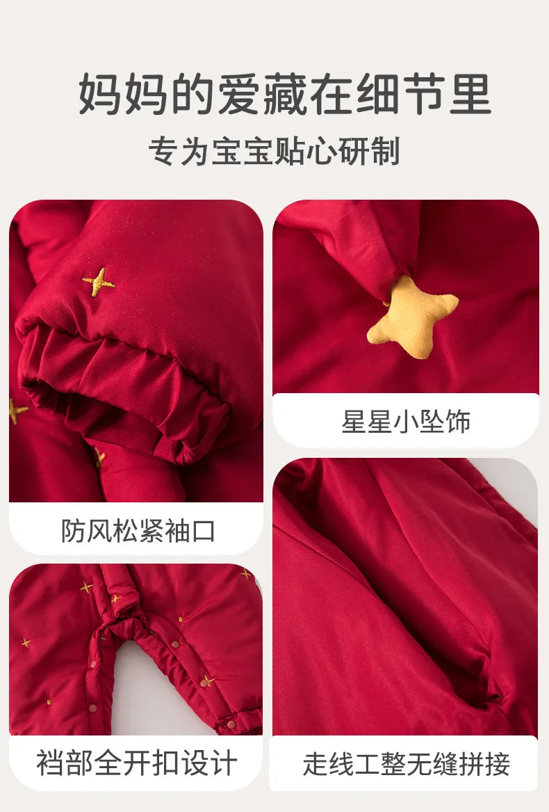 Winter Baby Romper Infant Thick Quilted Cotton Jumpsuit with Hood Warm Outwear for Outdoor Clothes Newborn Hooded Thick Coverall