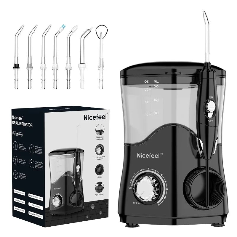 Nicefeel Ultrasonic Oral Irrigator Water Jet Flosser 600ML Water Tank Jet Tips Teeth Cleaner Dental Water Flosser 7 Nozzle