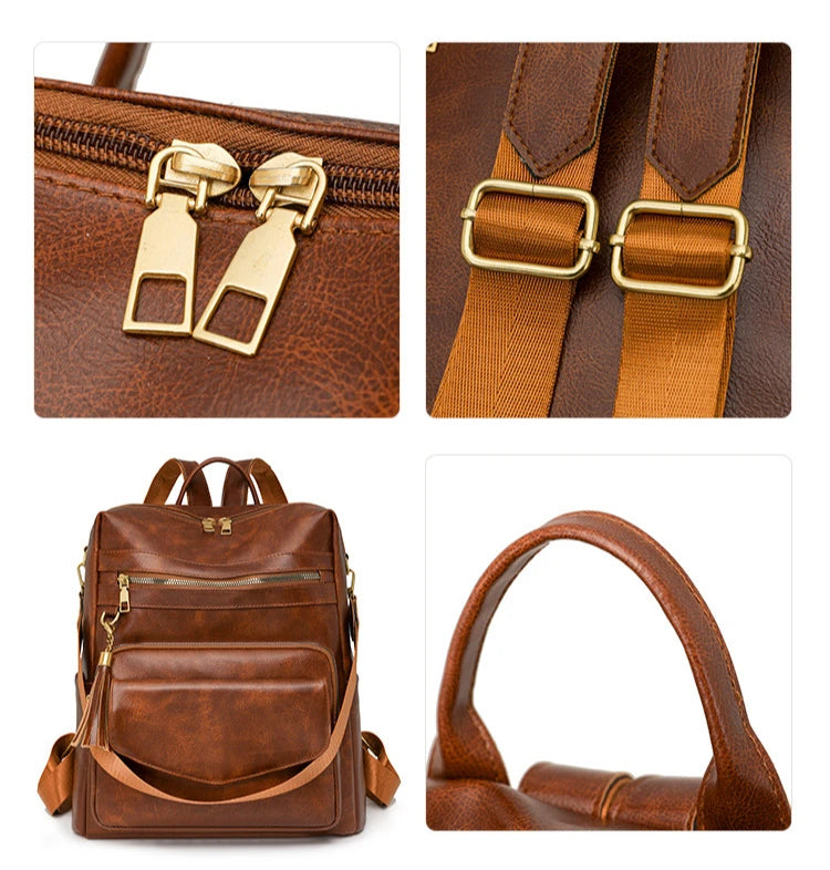Backpack Purse for Women pu Large LadiesFashion Tassel Pu Leather Travel Backpack Purse Designer Ladies Shoulder Bags Waterproof
