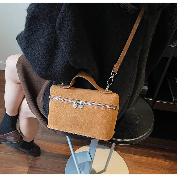 Luxury Suede Versatile Shoulder Bag  Purse Fall Winter Retro Matte Crossbody Handle Bag for Women Texture Simple Satchels Bag